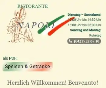 Online ansehen: Onepager für Ristorante Napoli, entwickelt von Hancke-Design Beispiel eines Onepagers für das italienische Ristorante Napoli in Bremen